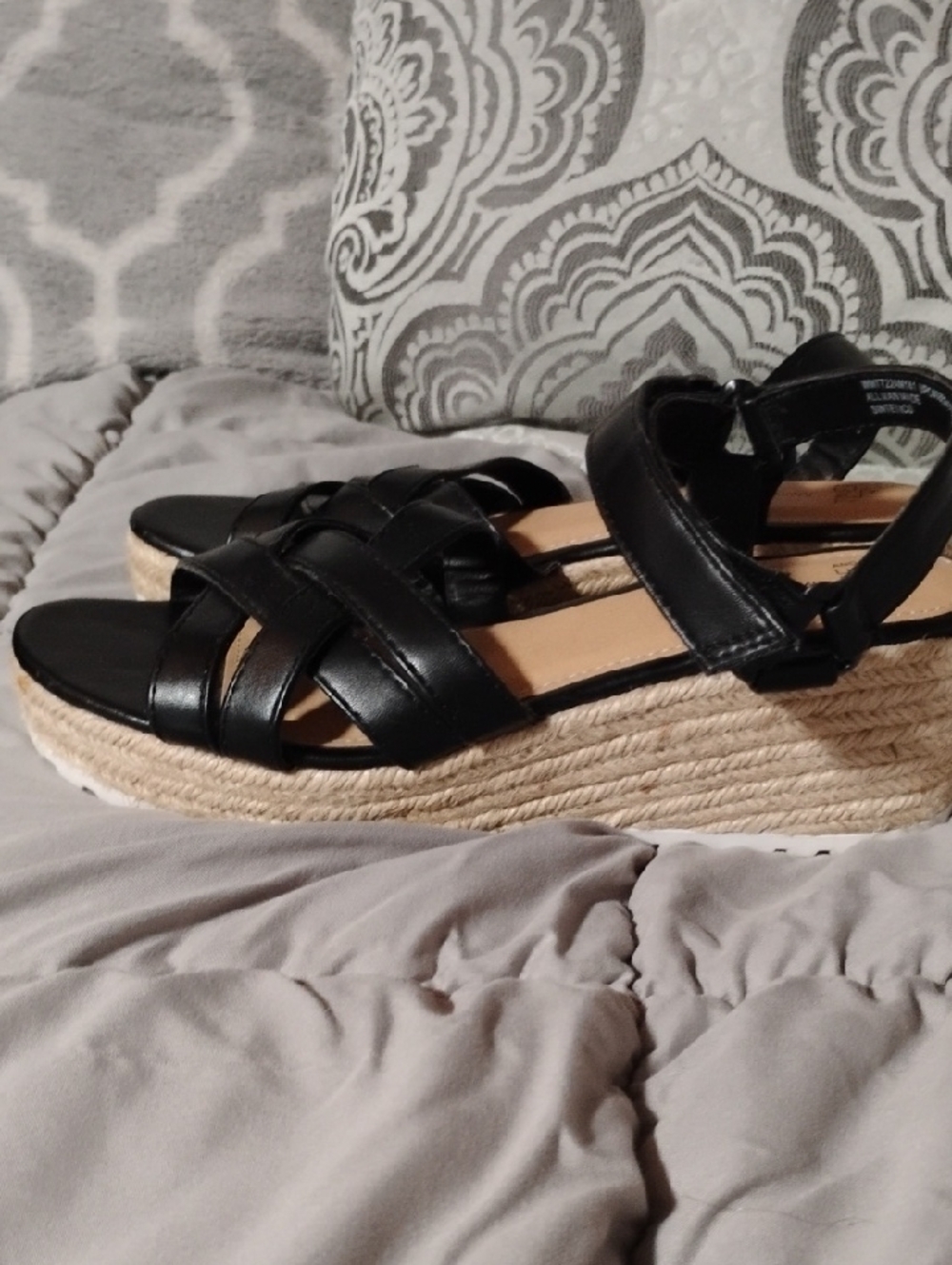 Time and Tru Black Woven Espadrille Platform Sandals - Women